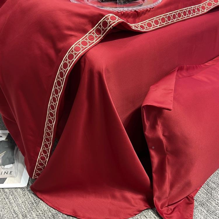 中式婚庆结YY090100绣婚件床包四套红色床笠刺喜字婚嫁被套大床单