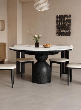 新木款式中古风实岩板UGN餐桌椅组合大小户型圆可伸缩折叠形吃法