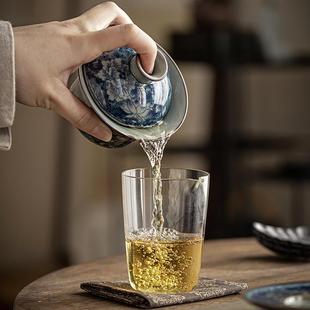 青花缠莲功夫泡枝茶三才盖碗家片用复古陶瓷高敬茶碗NHI复古端开