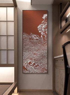 F768T7J9M3NO新中式红色装饰水画入户玄竖版关山立体挂饰抽象大气
