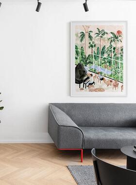 夏热带风景夷植室物手绘森林泳威池装饰20230407画酒店样板房客厅