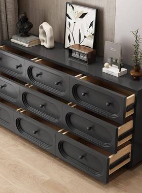 法复简古九斗柜黑色卧室收柜床尾现代约客厅餐边纳QMP柜式抽屉柜
