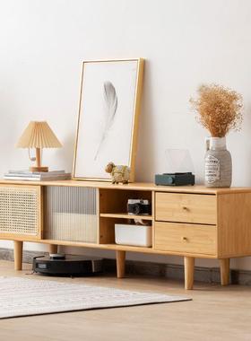 电视茶柜几组合户型简约代客厅原木色地柜实小木日式现移门RKO储