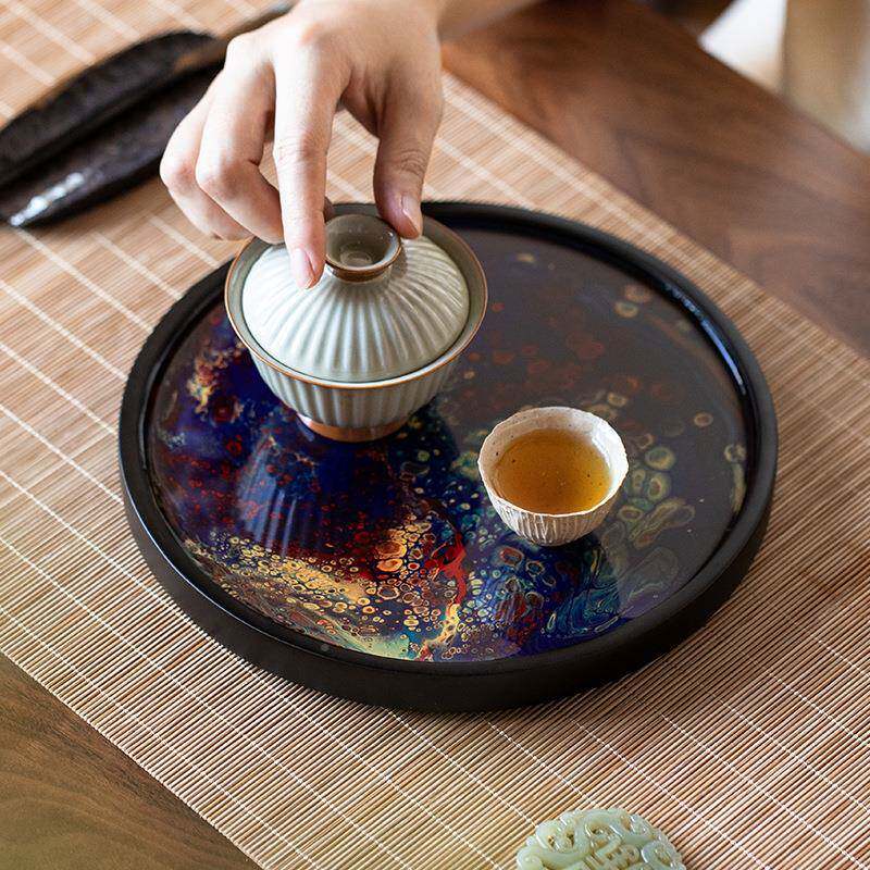 小大漆果实木炉煮无品牌/茶圆形茶盘壶承家用茶台简约迷你干盘隔