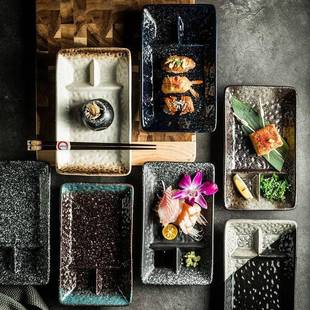 日式 定分隔盘家用格带蘸F77M6J59料碟陶分瓷寿司三盘饺子量盘子格