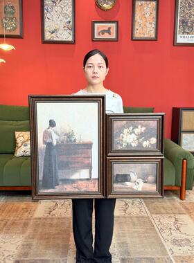 安宁与闲法式小众覆古风装饰画组合壁画P007三联3570