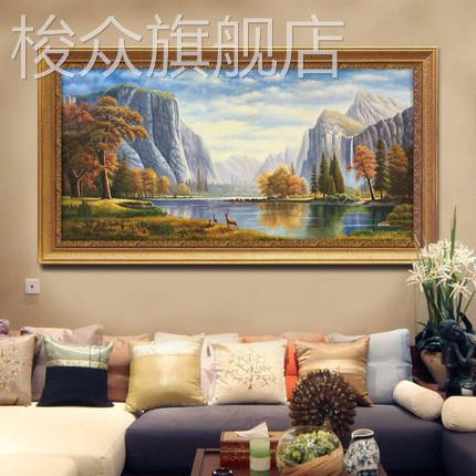 欧式大气客厅装饰画餐厅挂画饭店玄关走廊墙面壁画山水风景油画横图片