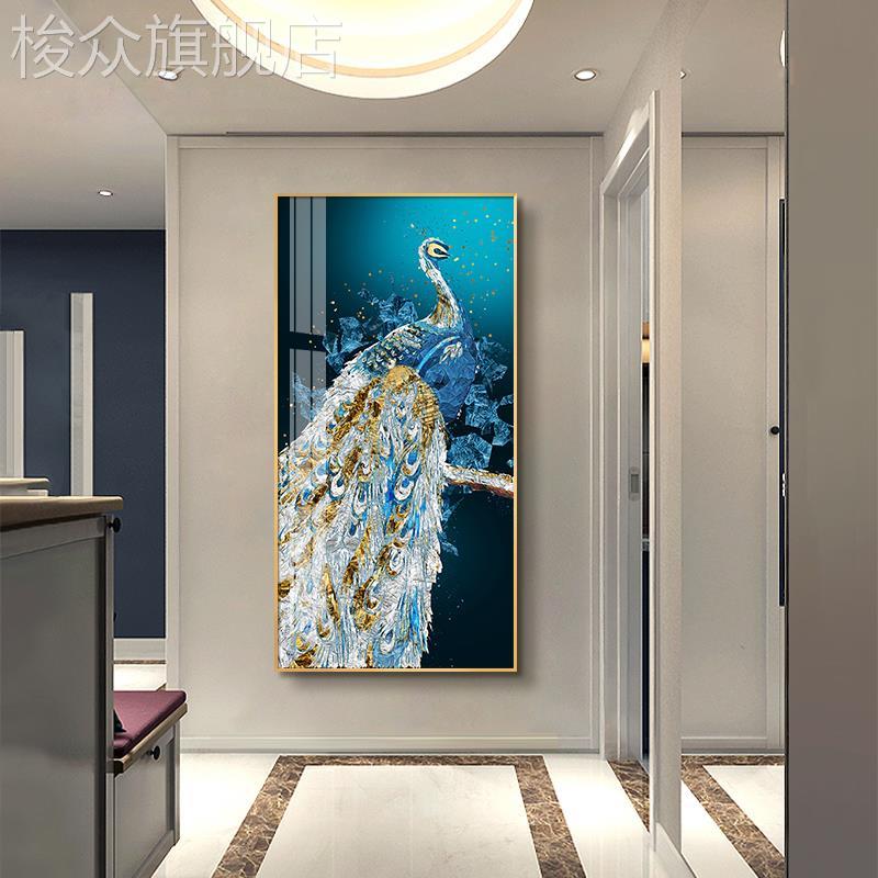 网红孔雀玄关装饰画挂墙图画玄幻挂画轻奢美式客厅大象晶瓷走廊壁图片