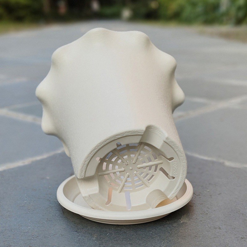 荷叶波浪边砖红绿米白高腰花钵哑光磨砂加厚透气栀子花兰花盆