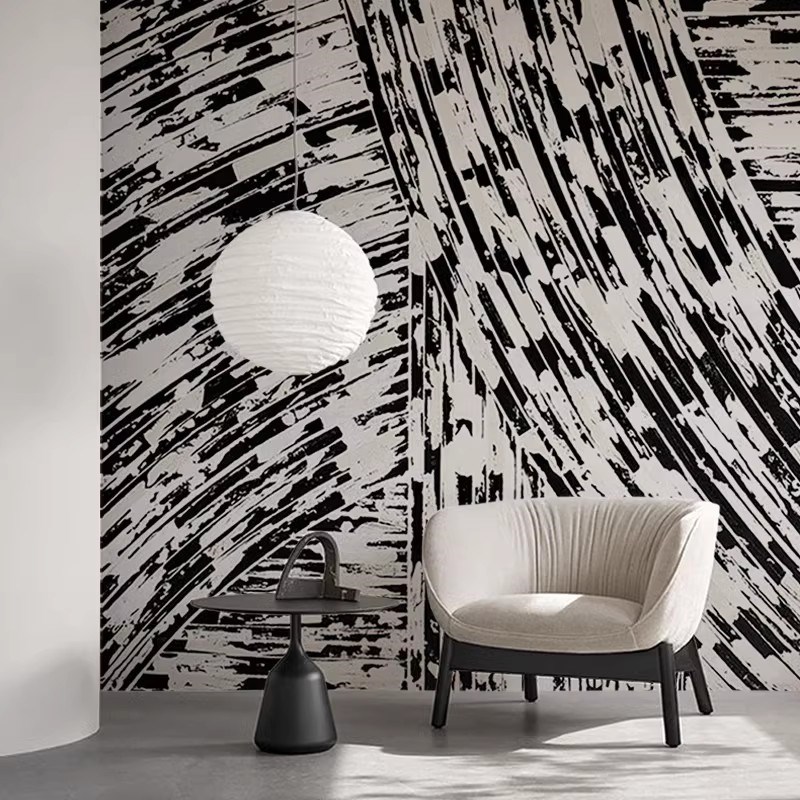 克莱因蓝个性涂鸦抽象线条壁纸客厅背景卧室装修墙布北欧简约墙纸