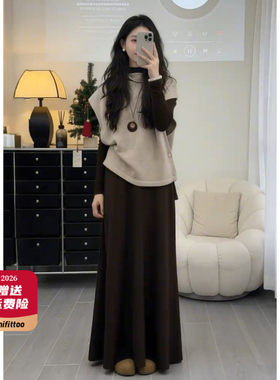 Jody巨好看的冬装一整套独特漂亮韩系小香风针织马甲半身裙两件式