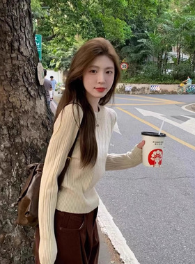 Jody韩系圆领针织打底衫女春秋新款软糯长袖内搭修身收腰显瘦上衣