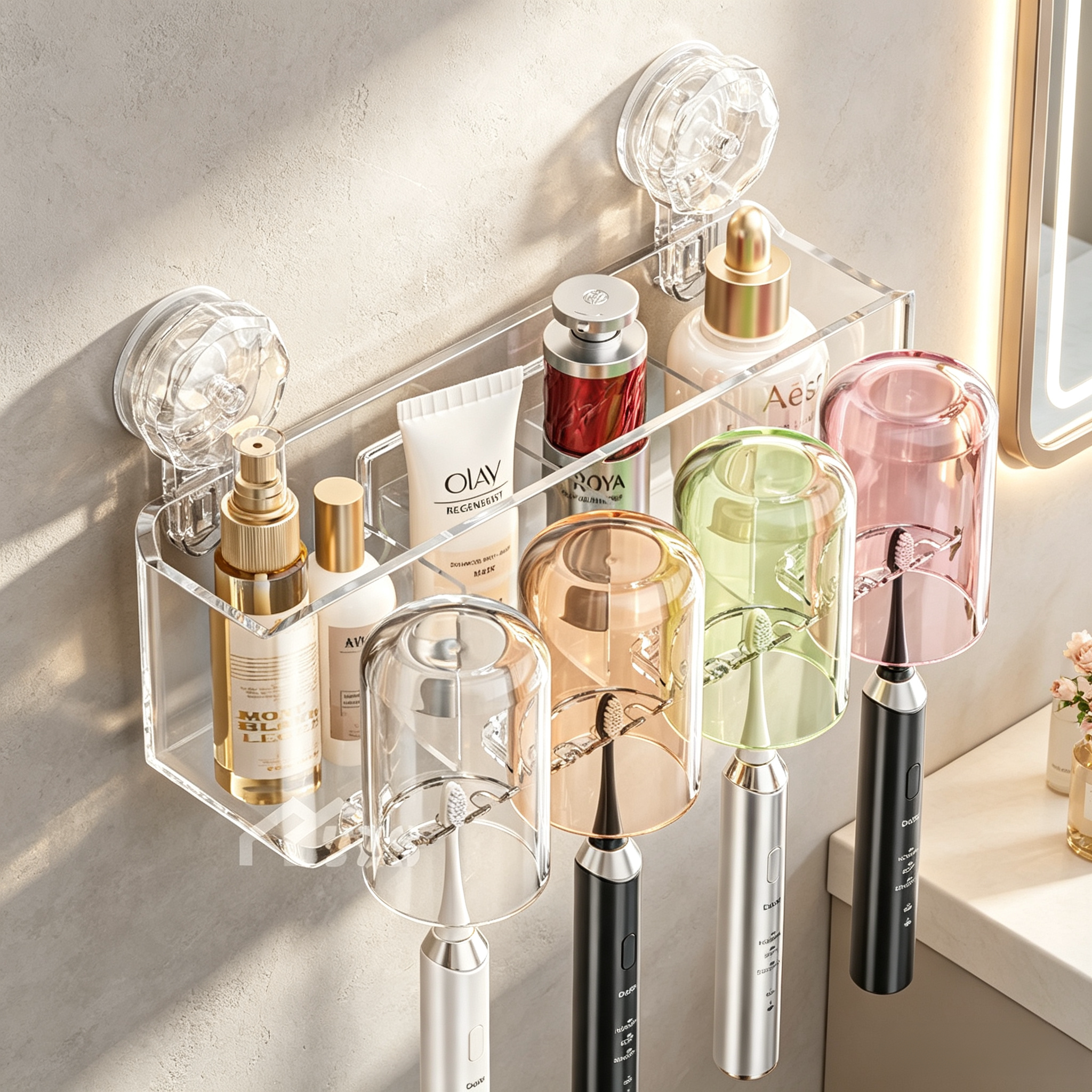 吸盘牙刷置物架壁挂式免打孔牙刷架卫生间漱口杯牙杯2026新款架子