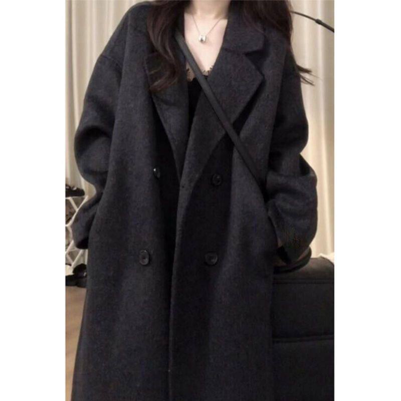 感毛呢外套呢子大衣女秋冬新款加绒加厚赫本风中长款小个子女