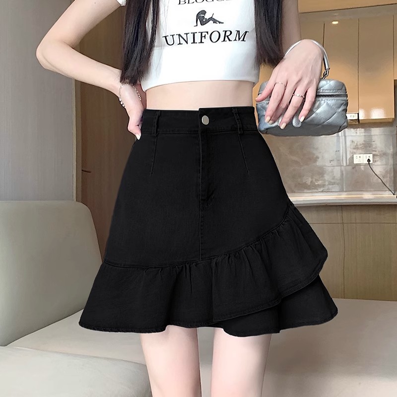 牛仔鱼尾短裙半身裙女2025新款春夏季款高腰遮肉不规则a字包臀裙