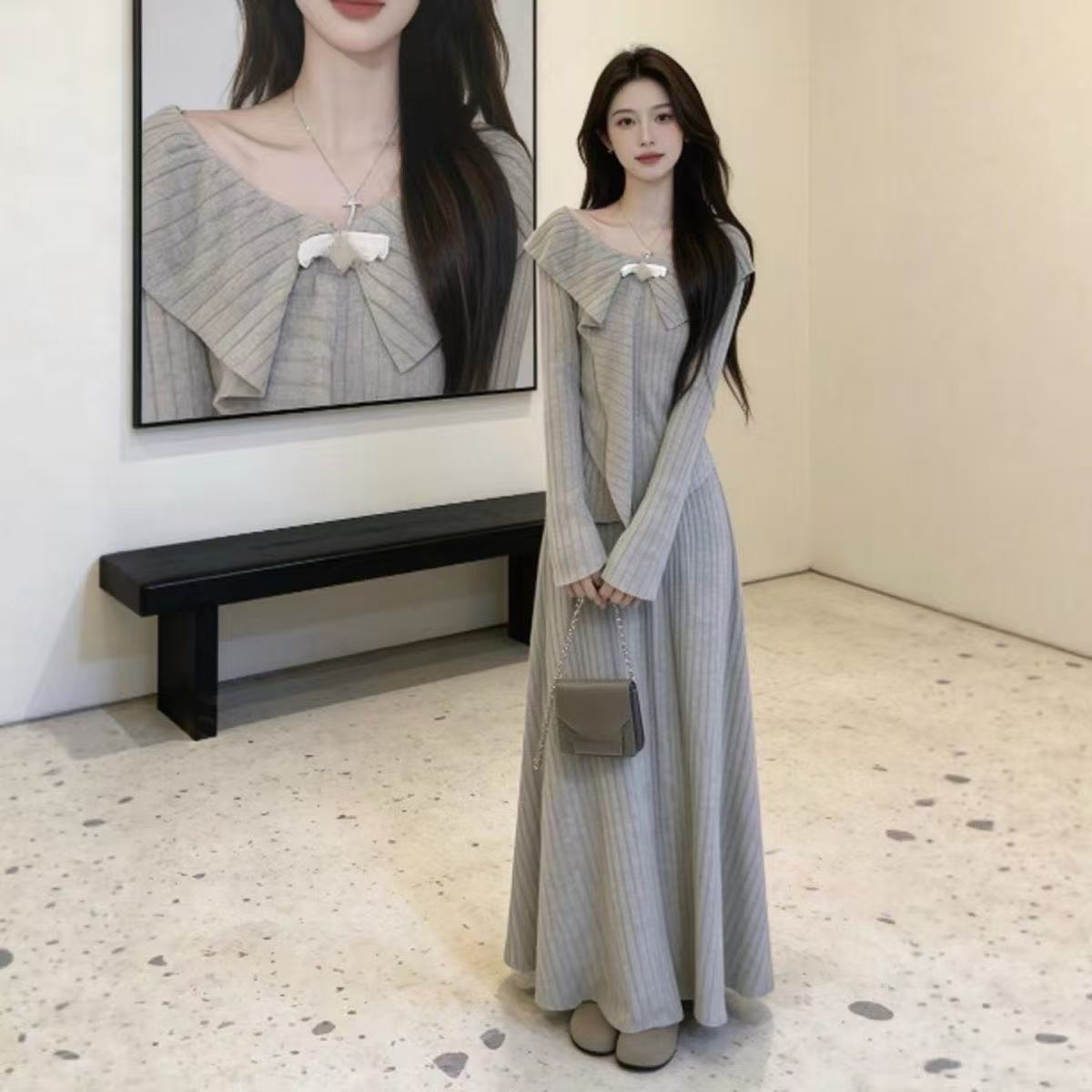 【磨毛】法式上衣针织毛衣半身裙套装女2025新春新款小个子