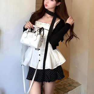 抹胸背心+防晒开衫+不规则半裙三件套｜配领带·甜酷辣妹风