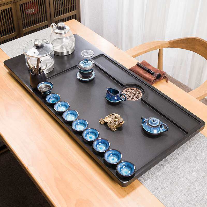 整块乌金石茶盘套装全自动上水茶台烧水壶一体电磁炉家用茶海刻字
