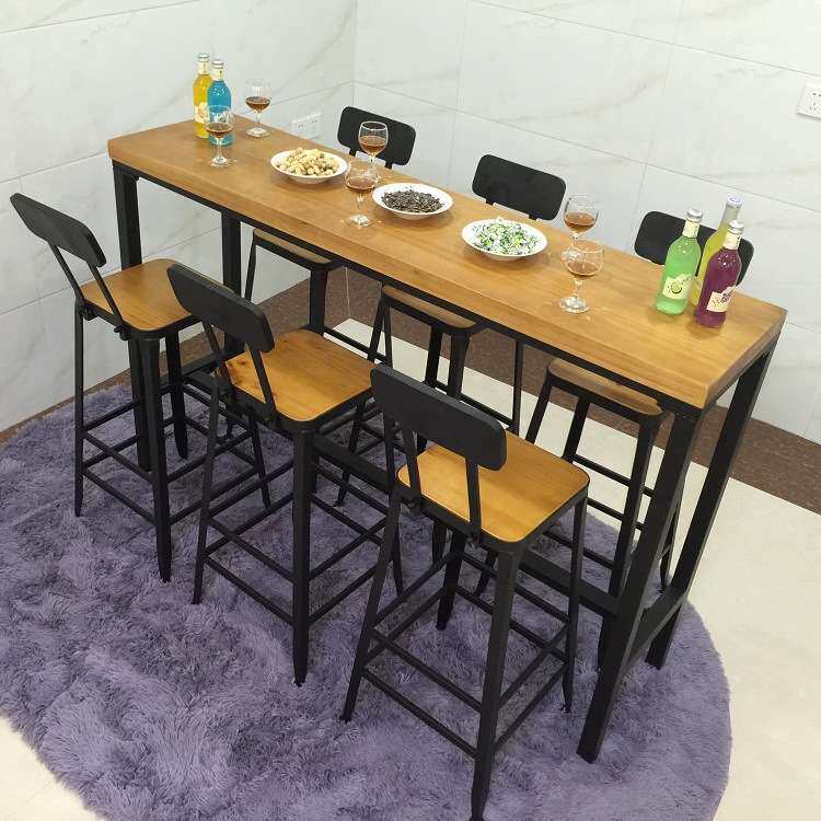 美式实木靠墙吧台桌loft奶茶店快餐店休闲酒吧桌甜品店复古闲谈桌