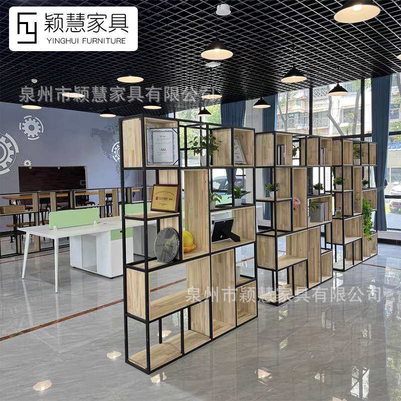 美式LOFT实木展示隔断架 客厅铁艺置物架子 餐厅多层落地屏风书架