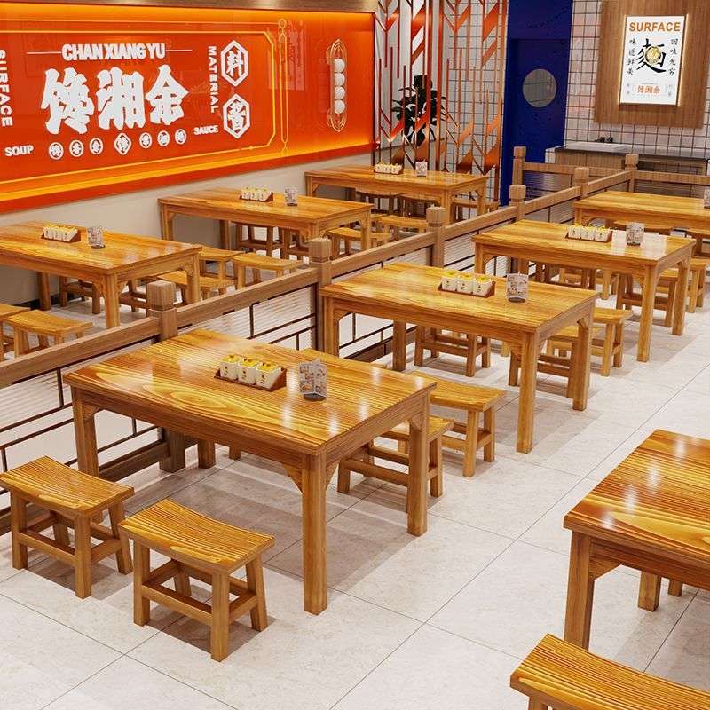 简易实木餐桌面馆桌椅饭店小吃店组合餐桌椅火锅点烧烤店桌子组合