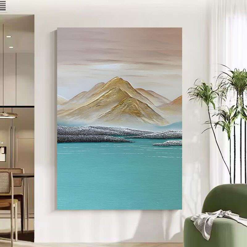 纯手绘油画日照金山新中式客厅装饰画山水风景玄关入户肌理无框画