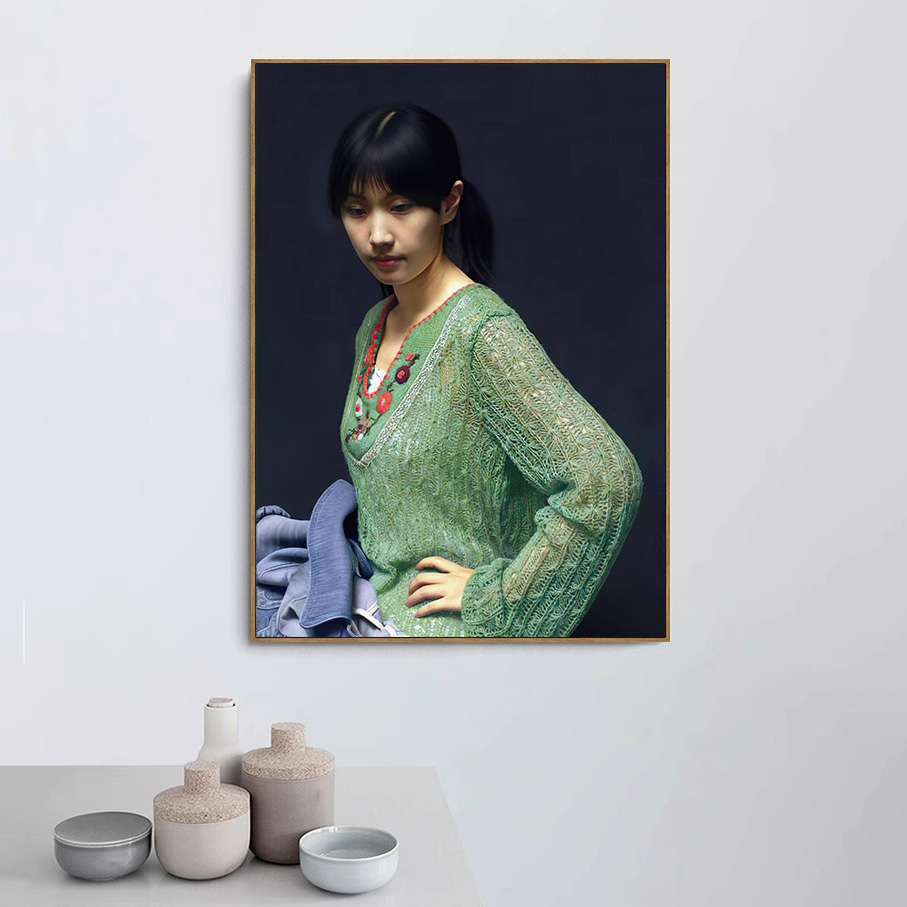 小姜纯手绘油画中国当代超现实写实装饰画客厅小唐人物肖像挂画