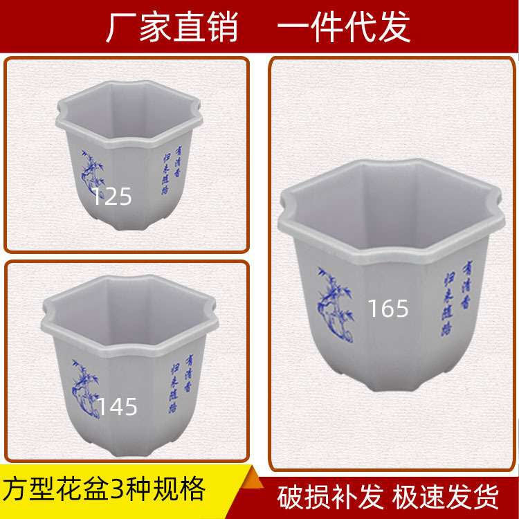 方型 塑料花盆红白印花榕树绿宝小盆栽花卉园艺基地花店整件