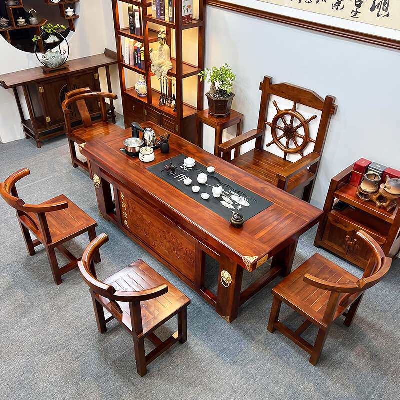 茶桌茶台老船木现代中式客厅茶几实木一体办公室高端泡茶桌椅组合