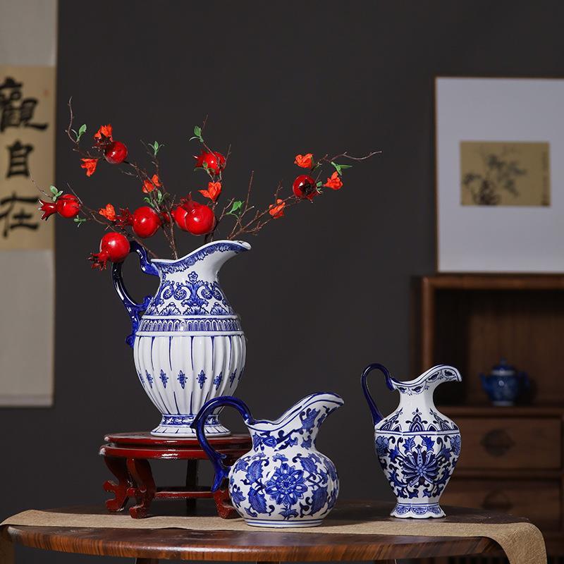 景德镇陶瓷花瓶奶壶中式家居青花瓷瓶客厅电视柜装摆件陶瓷花瓶子