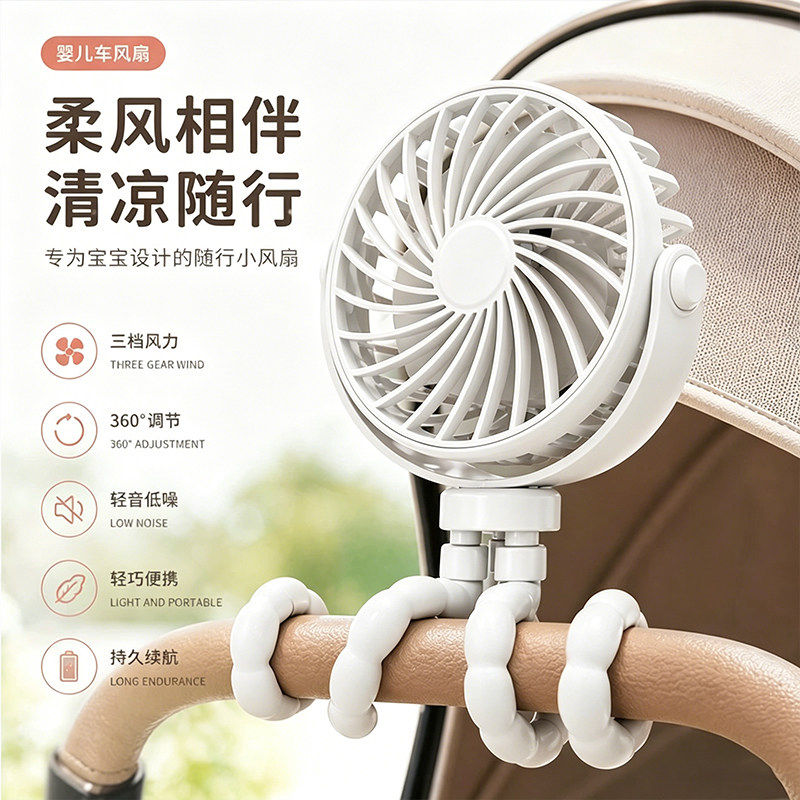 2026新款婴儿车小风扇超强暴力制冷风扇usb便携式充电风扇宿舍