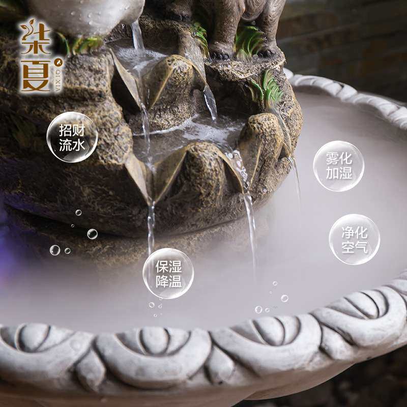家居大象流水喷泉水景摆件树脂工艺品 市场厂家现货中式新