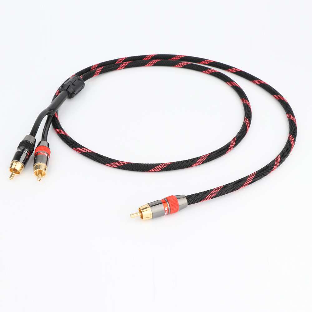 PreffairHIFI 单RCA转双RCA低音炮音频线纯铜一Sub-2分线器YRCA线