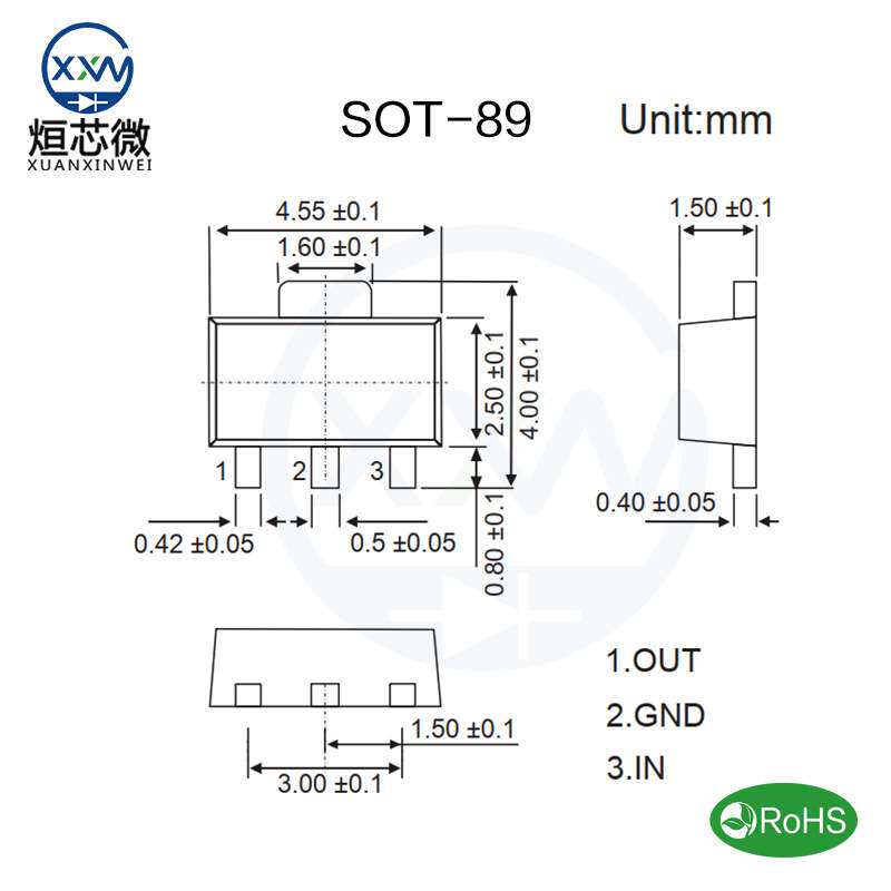 三端稳压管 78L05 SOT-89 100mA/30V输出5V 贴片IC三端线性稳压器