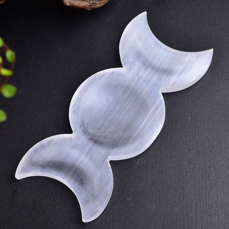 天然摩洛哥石膏碗亚酸销盐石膏石月亮雕刻件透石膏装饰工艺品摆件