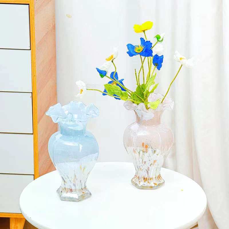 欧式彩色玻璃芬顿花瓶六角花瓶客厅餐桌家居插花器皿工艺品摆件