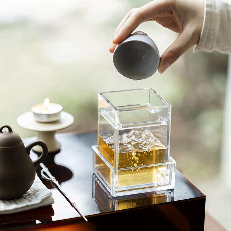新款亚克力建水茶渣斗透明水盂茶洗杯洗茶道配件茶渣缸厂家直销