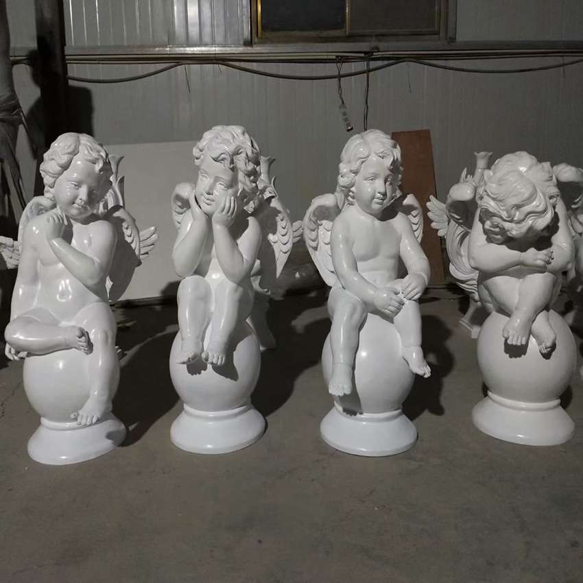 玻璃钢仿汉白玉小天使欧式景观树脂工艺品带翅膀童趣小孩雕塑现货