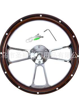 实木带铆钉350mm老改装汽车桃木方向盘 复古式老普桑14寸转向盘