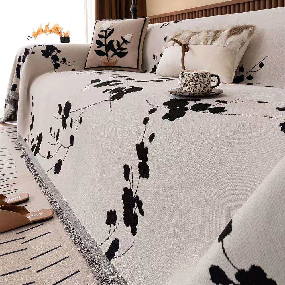 法式中古风沙发盖布银线雪尼尔一整张全盖沙发巾四季防滑直排盖毯