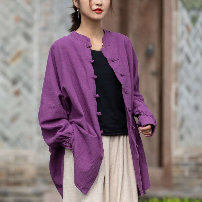 2026春季棉麻女装宽松苎麻砂洗盘扣中式改良禅系茶服开衫女式外套