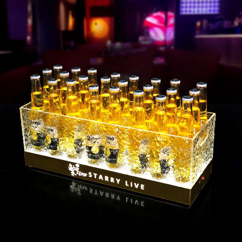 发光冰桶啤酒框冰粒桶亚克力冰纹冰封香槟冰块酒吧啤酒箱led冰桶