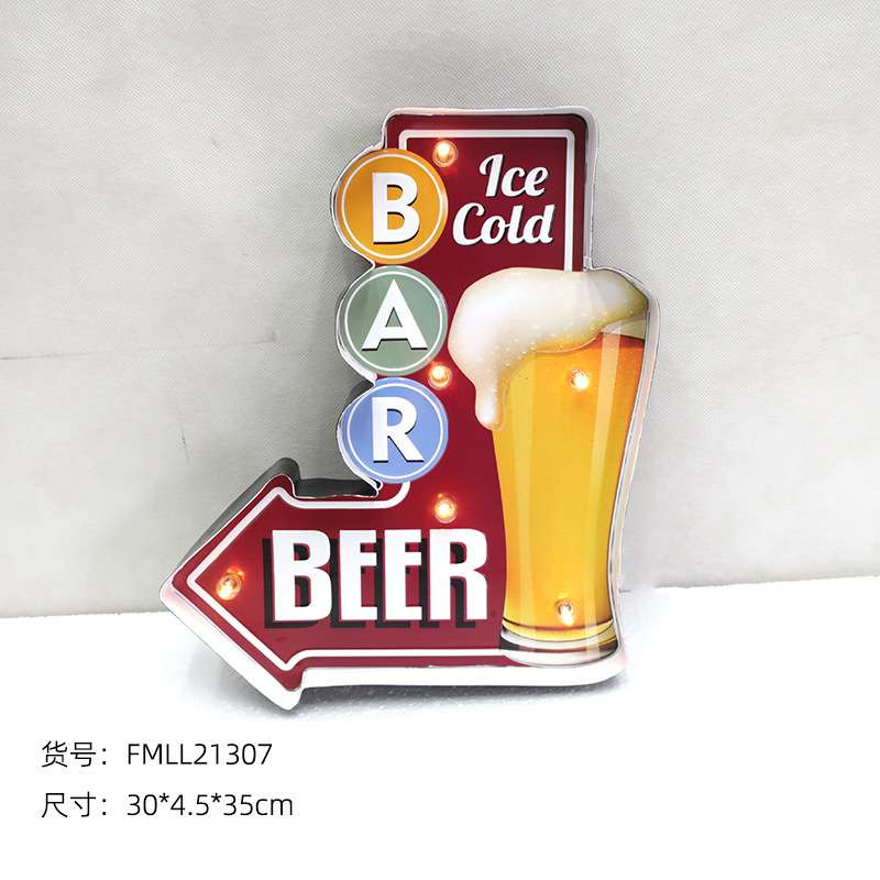 美式复古铁艺壁饰灯牌LED灯指示牌箭头指示牌酒吧咖啡店铺导向牌