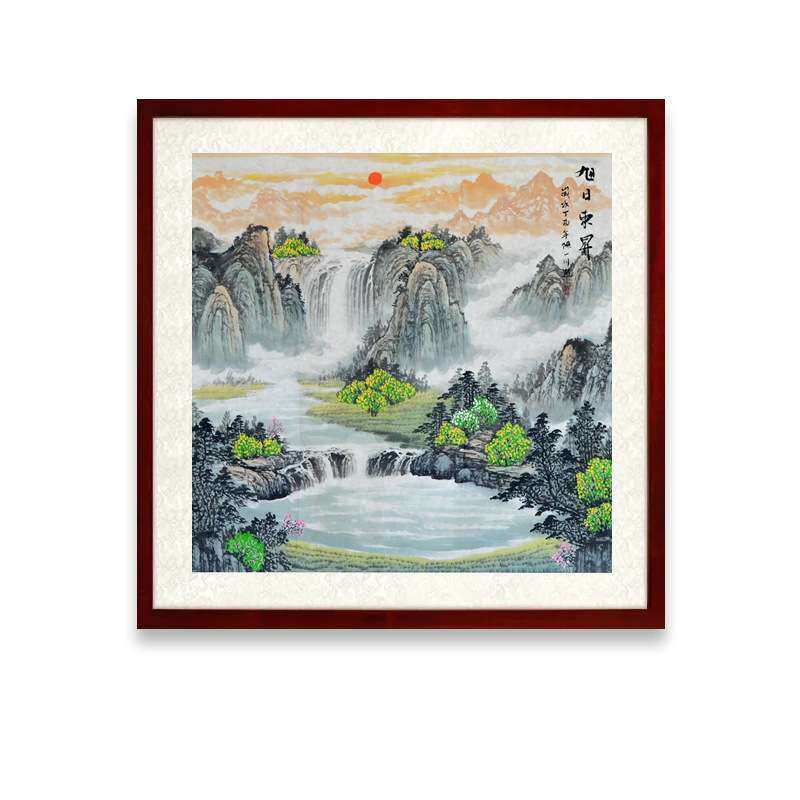 国画纯手工山水画办公室挂画玄关装饰画聚宝盆风水画水墨原稿带框