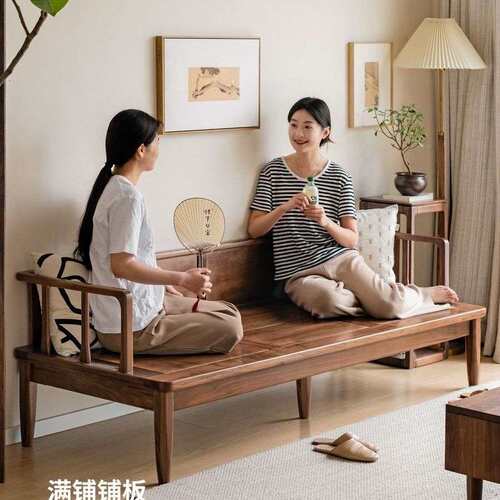 黑胡桃色新中式罗汉床榻全实木冬夏两用客厅家用坐卧两用沙发床