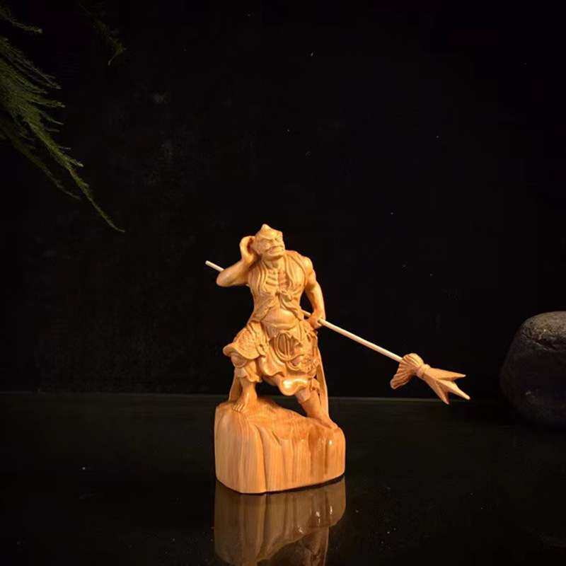 崖柏木雕千里眼顺风耳像摆件一对 哼哈二将左右护法家居工艺品