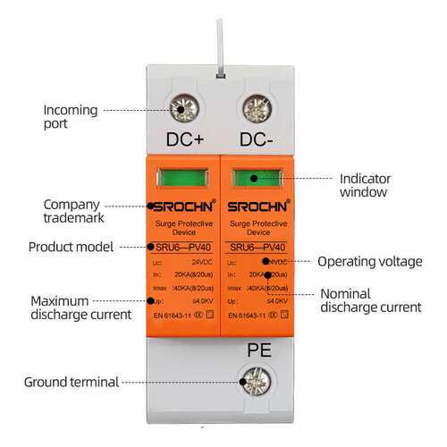 二级防雷8/20Us40ka光伏直流DC500V1000V防雷直流浪涌保护器避雷