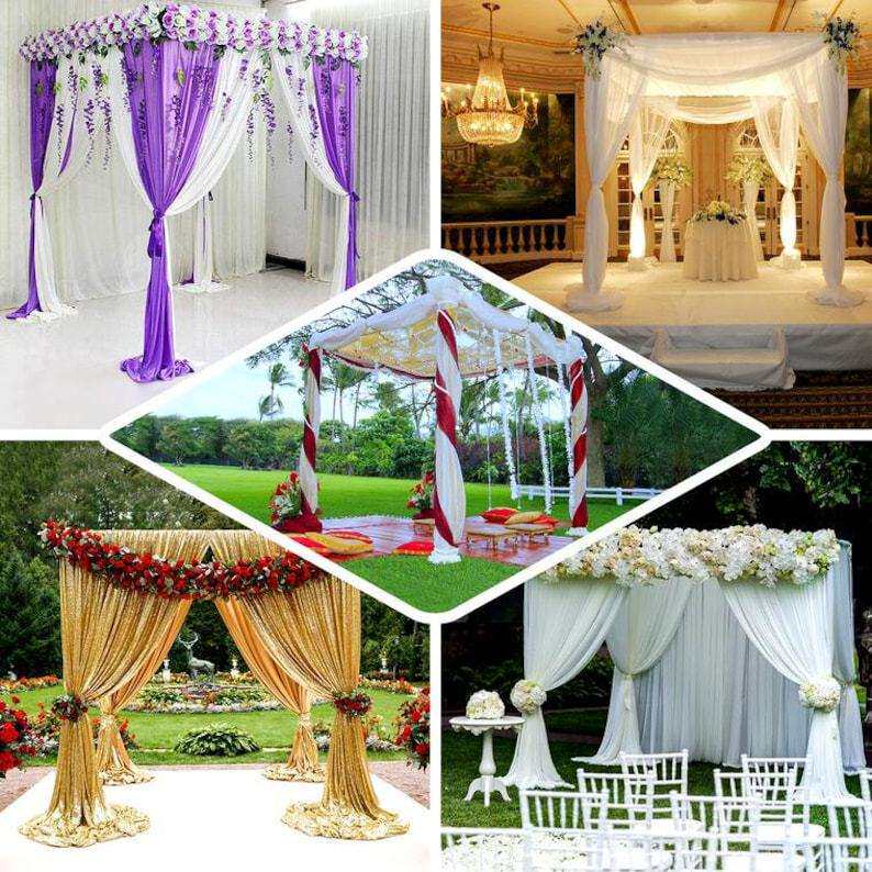 婚庆背景纱幔打底布四方仪式亭架子舞台布幔架冰绸背景立式纱幔架