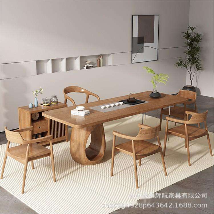 现代简约实木办公室接待泡茶桌子家用客厅大板原木猫洞茶台茶桌椅