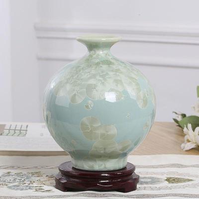 陶瓷浅绿结晶釉插花小花瓶桌面摆件室内电视柜装饰品工艺品